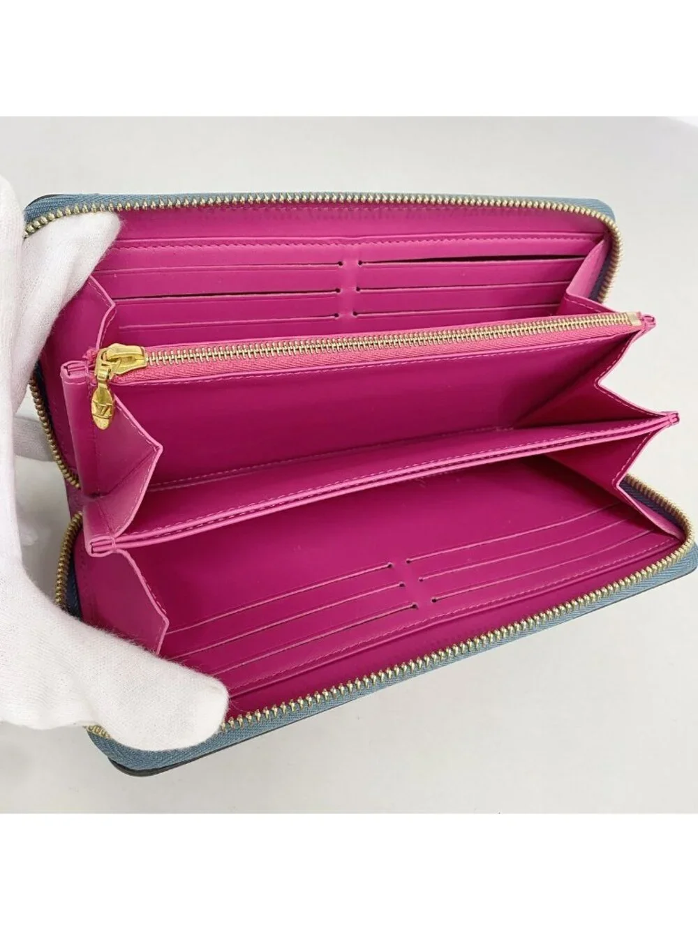 Louis Vuitton Wallet Vernis Zippy Blue Pink